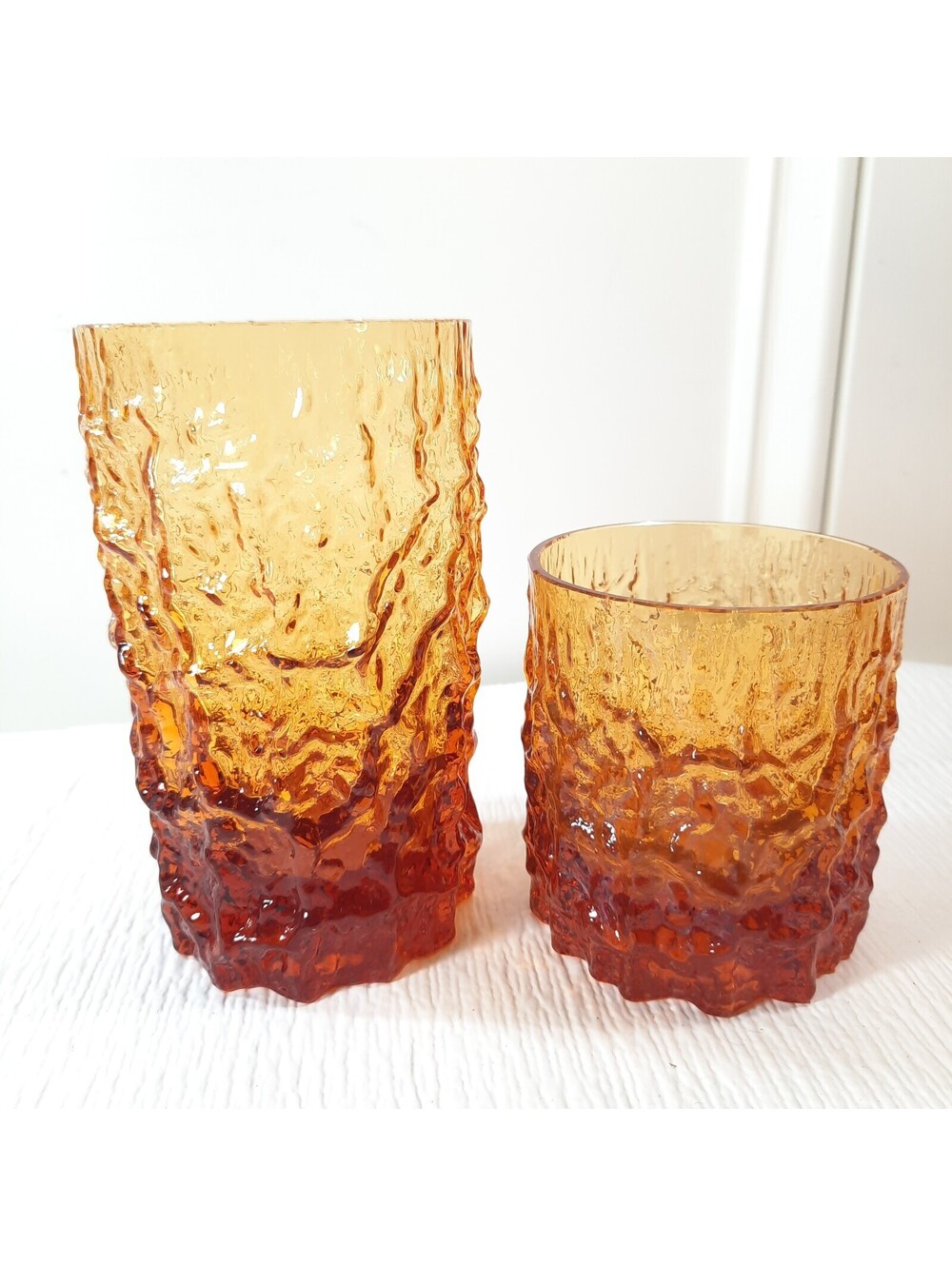 Selezione IVV Italian Crystal Glacier Ice Bark Glass Tumblers x2 brown amber